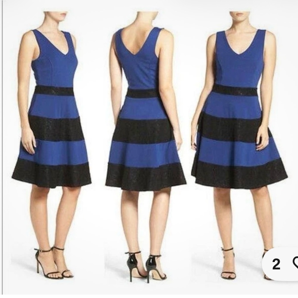 Felicity & Coco Blue/Black Lace Midi Dress.  Medium.
